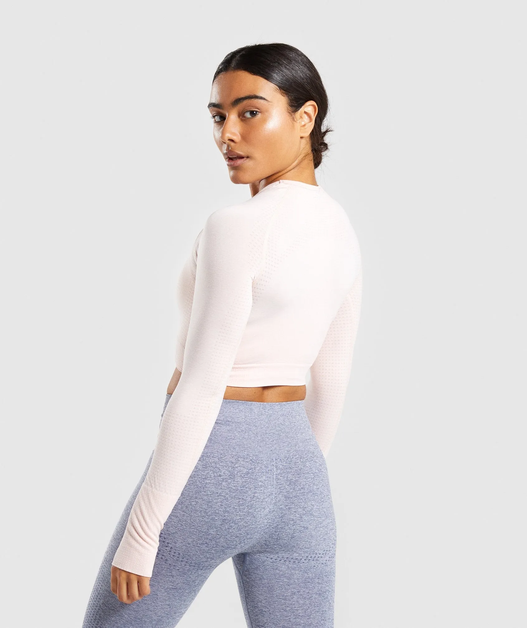 Gymshark Vital Seamless Long Sleeve Crop Top - Blush Nude Marl