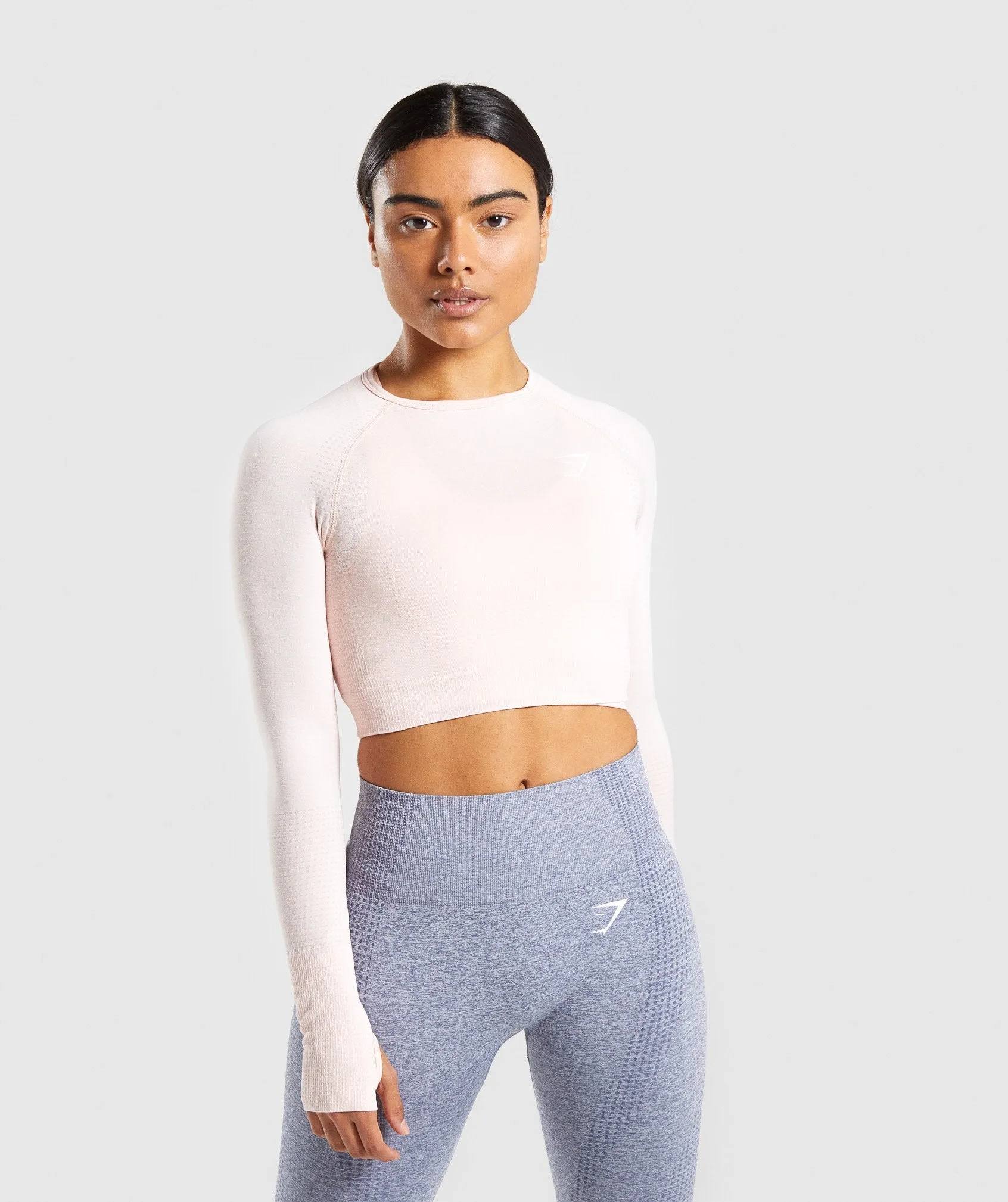 Gymshark Vital Seamless Long Sleeve Crop Top - Blush Nude Marl