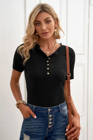Half Button Short Sleeve Blouse