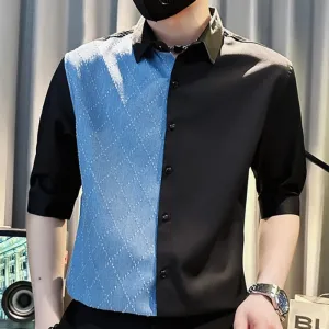 Half Patterned-Solid Short Sleeve Shirt