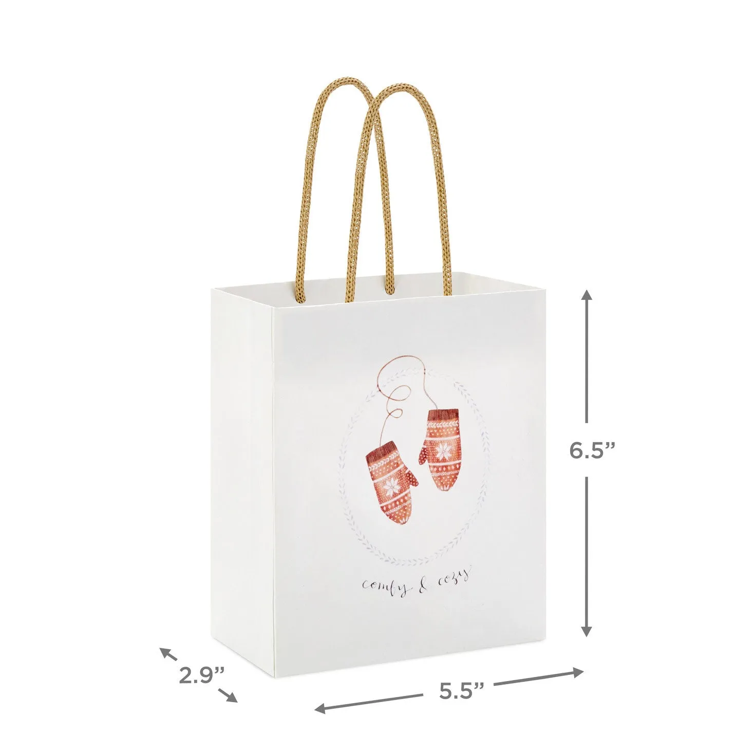 Hallmark 6.5'' Comfy & Cozy Mittens on White Small Gift Bag