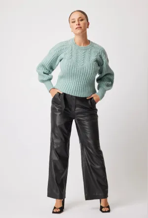 Halston Leather Wide Leg Pant - black