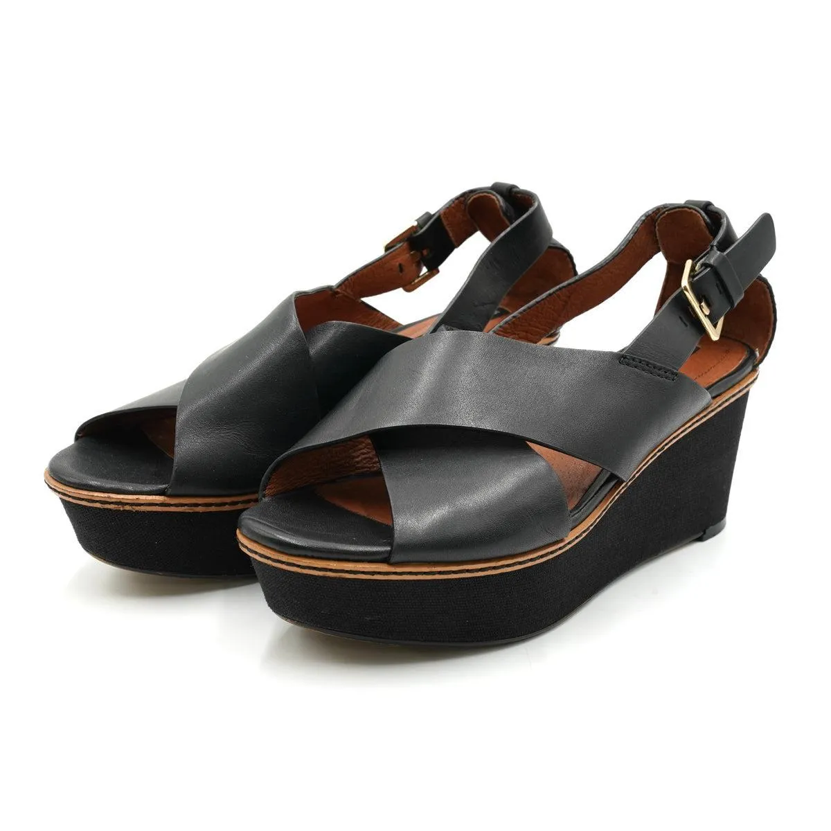 H&M Womens Platform Sandals Leather Black Colour For Women