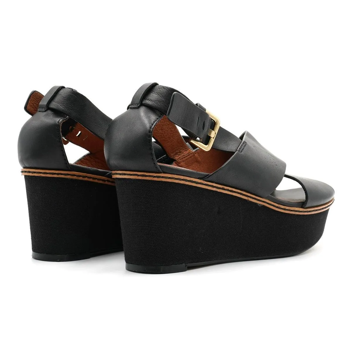 H&M Womens Platform Sandals Leather Black Colour For Women