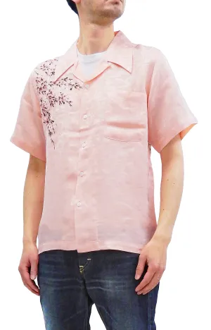 Hanatabi Gakudan Men's S/S Jacquard Shirt with Japanese Art Embroidery SS-001 Pink