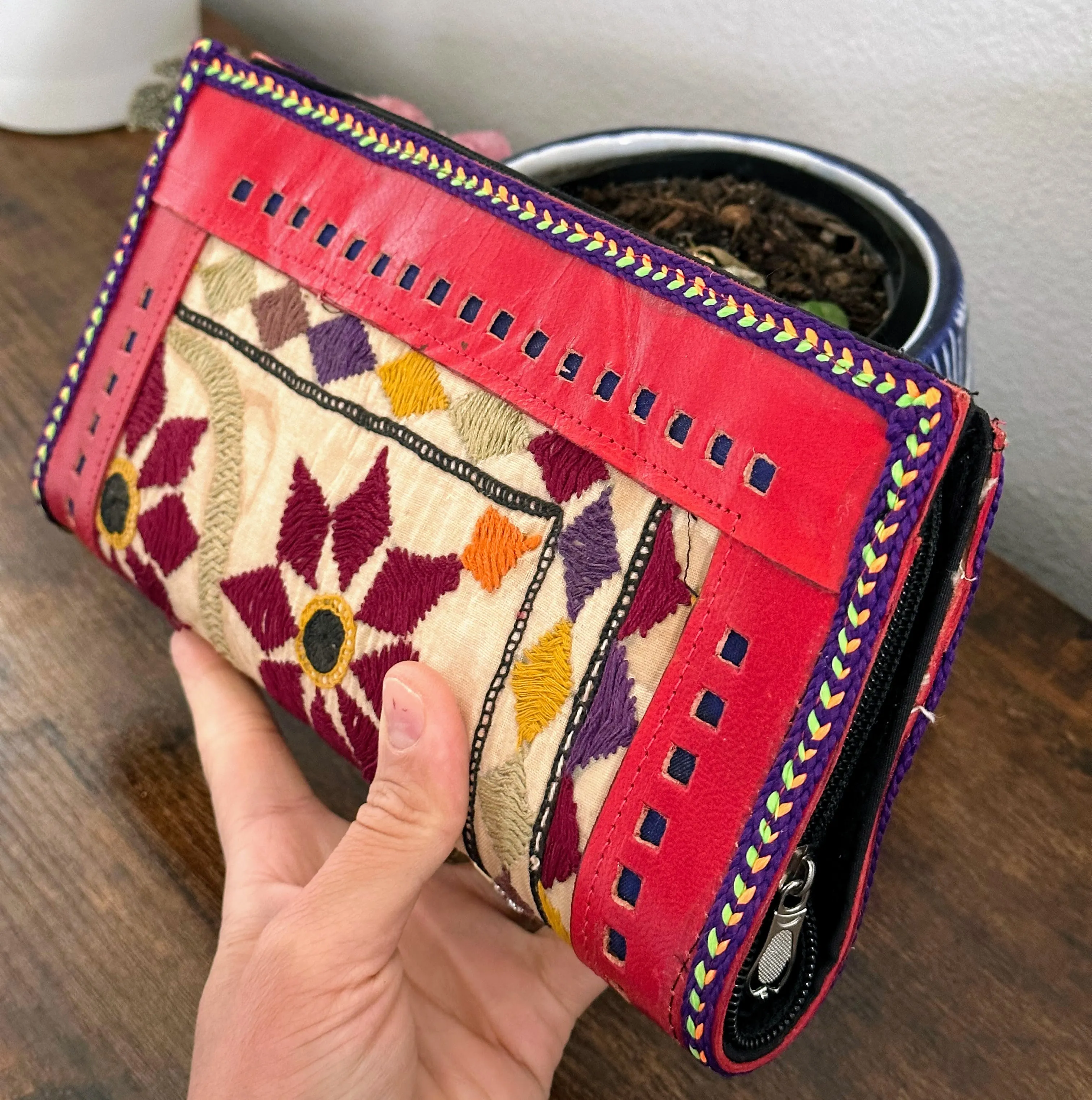 Hand Crafted Kutch Embroidered Clutch Wallet [Red]