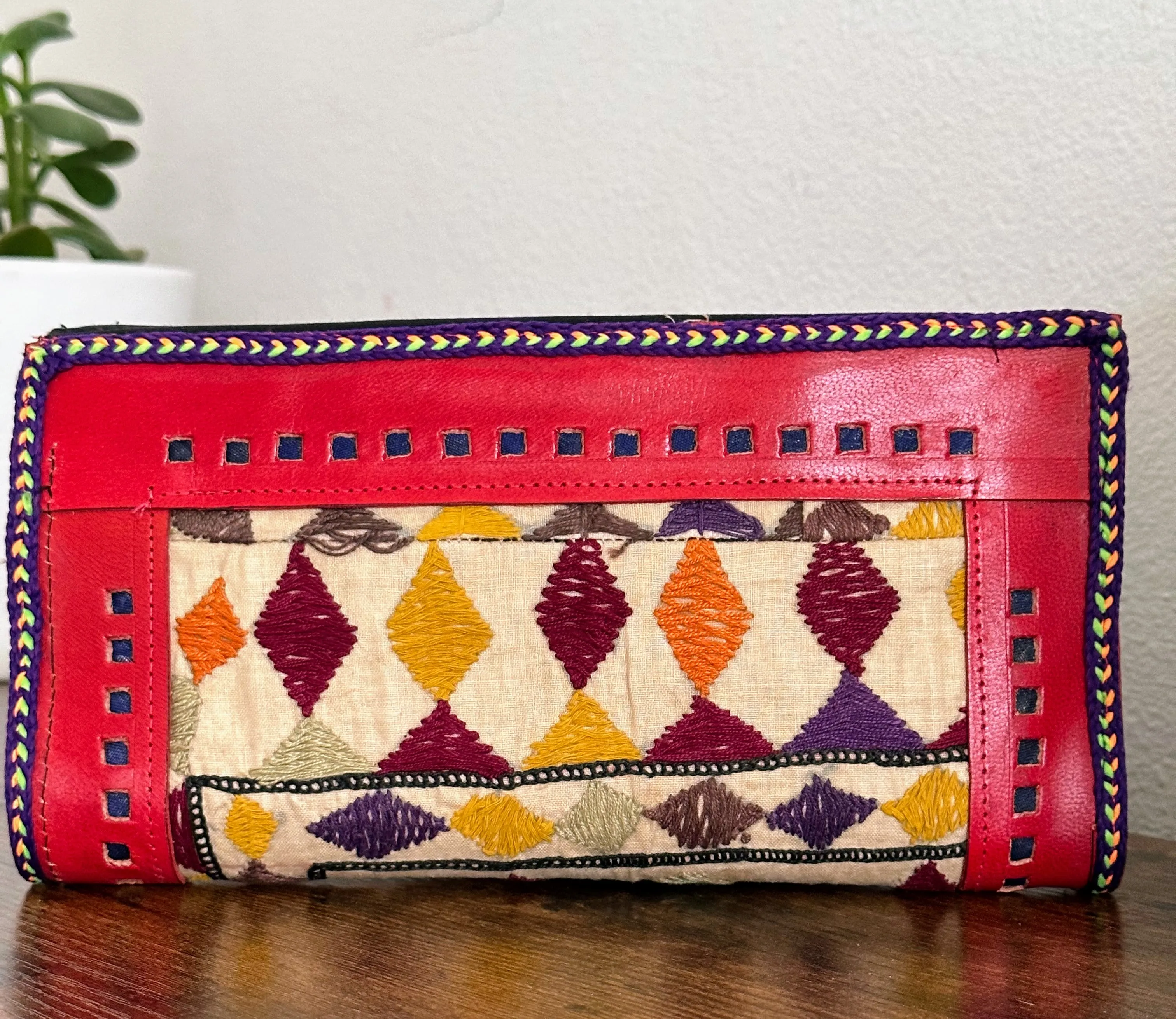 Hand Crafted Kutch Embroidered Clutch Wallet [Red]