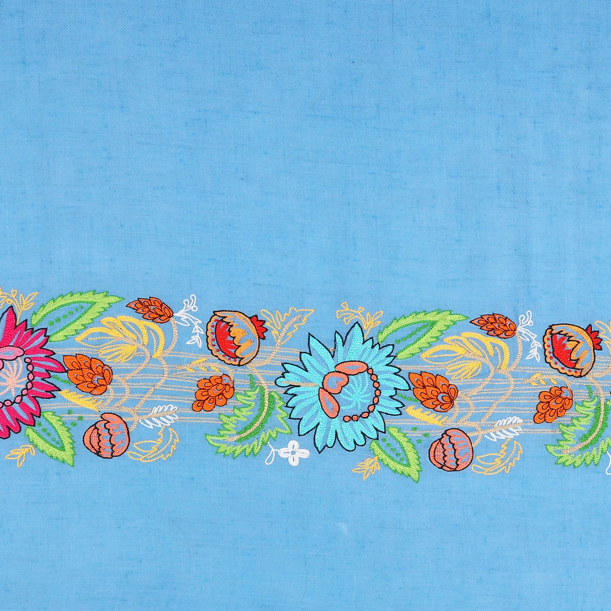 Hand Embroidered Pure Pashmina Blue Shawl