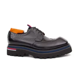 Handcrafted Square Toe Brogue Shoes with Thick Sole Black