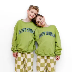 HAPPY HUMAN | GREEN | oversized  drop shoulder pullover | KIDS
