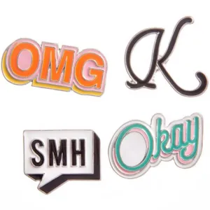 Happy Jackets™ DECORative Enamel Pins Text Acronyms 4 pieces