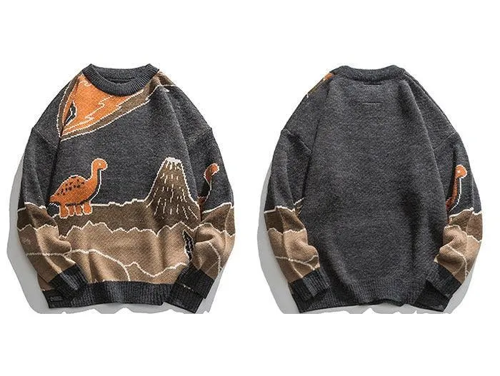 Harajuku Cartoon Little Dinosaur Sweater - Roar into Style with Adorable Chic 🦕💫