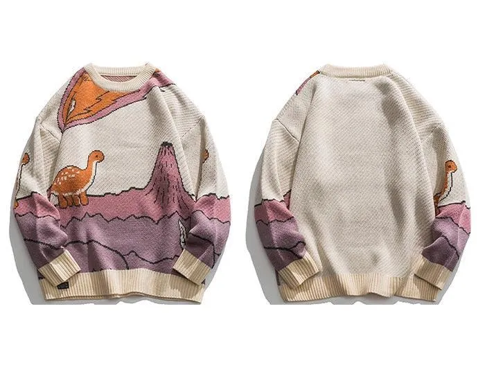 Harajuku Cartoon Little Dinosaur Sweater - Roar into Style with Adorable Chic 🦕💫