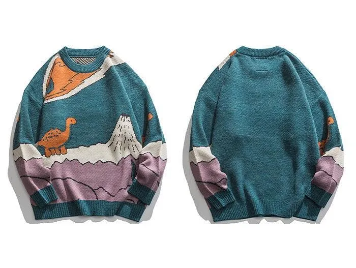 Harajuku Cartoon Little Dinosaur Sweater - Roar into Style with Adorable Chic 🦕💫