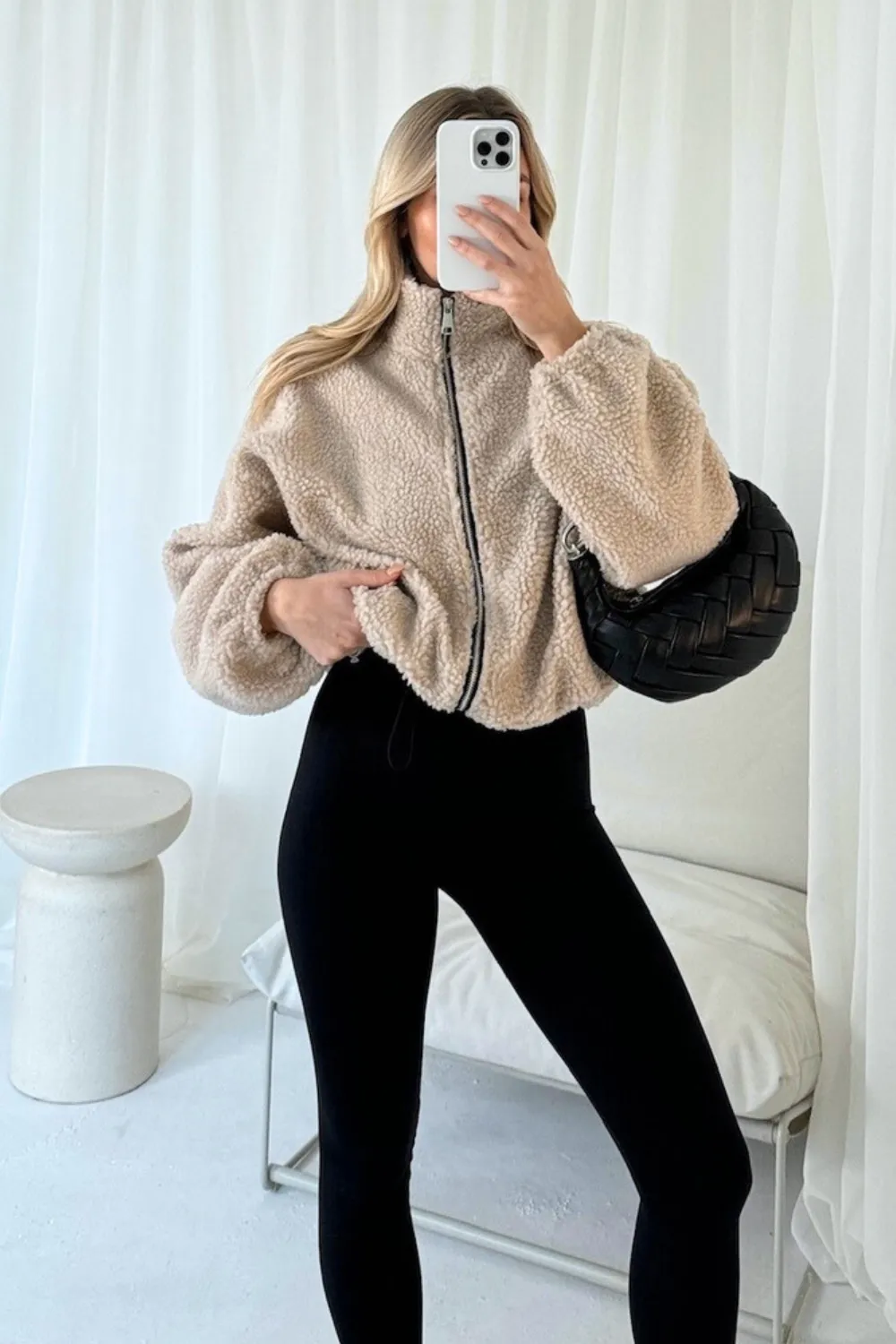 Harriet beige zip fleece jacket