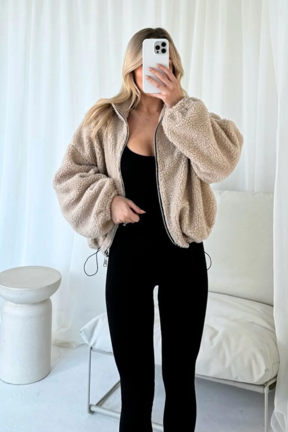 Harriet beige zip fleece jacket