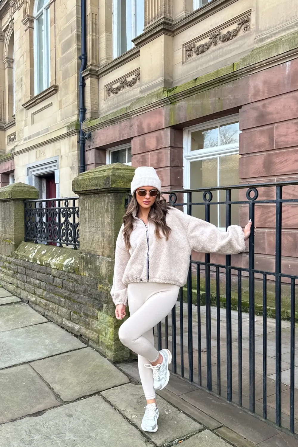 Harriet beige zip fleece jacket