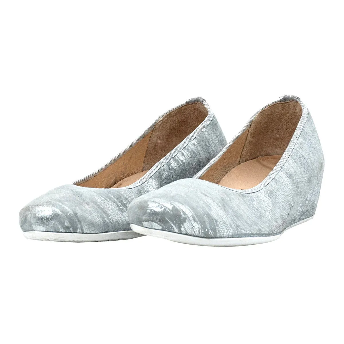Hassia Premium Comfort Wedge Shoes Leather Silver Colour For Women