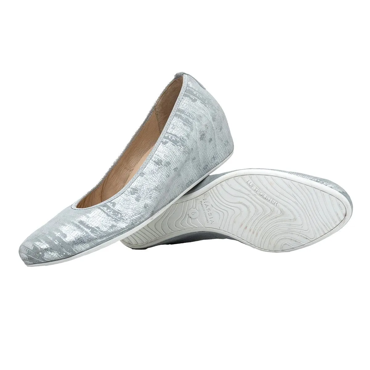 Hassia Premium Comfort Wedge Shoes Leather Silver Colour For Women
