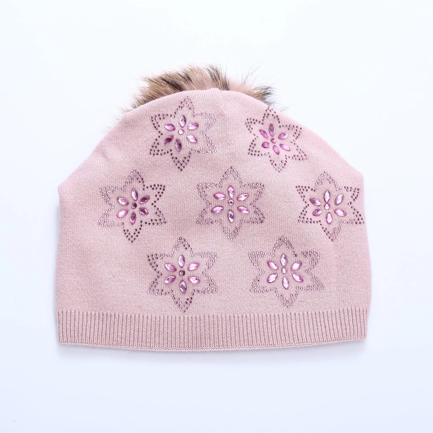Hat With Fur Pom Pom - Baby Pink