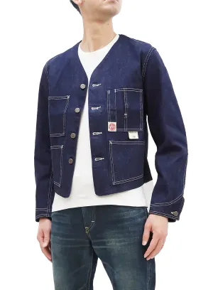 Headlight Jacket Men's Collarless Denim Engineer Jacket No Collar Work Coat HD15236 One-washed Indigo Denim