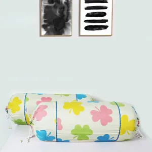 Heart Home Bolster Covers | Soft Cotton Bolster Cover Set | Diwan Round Bolster Pillow Covers | Multi-Flower Design Roll Masand Cover | 16x32 Inch | Pack of 2 | Cream