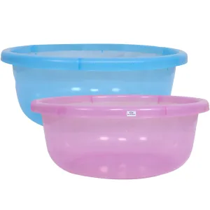 Heart Home Durable Deep Bath Tub|Versatile Short Livestock Feeding Pan| Plastic Utility Gaint Basin for Baby Bathing,Washing Clothes,26 Litre,Pack of 2 (Sky Blue & Pink)