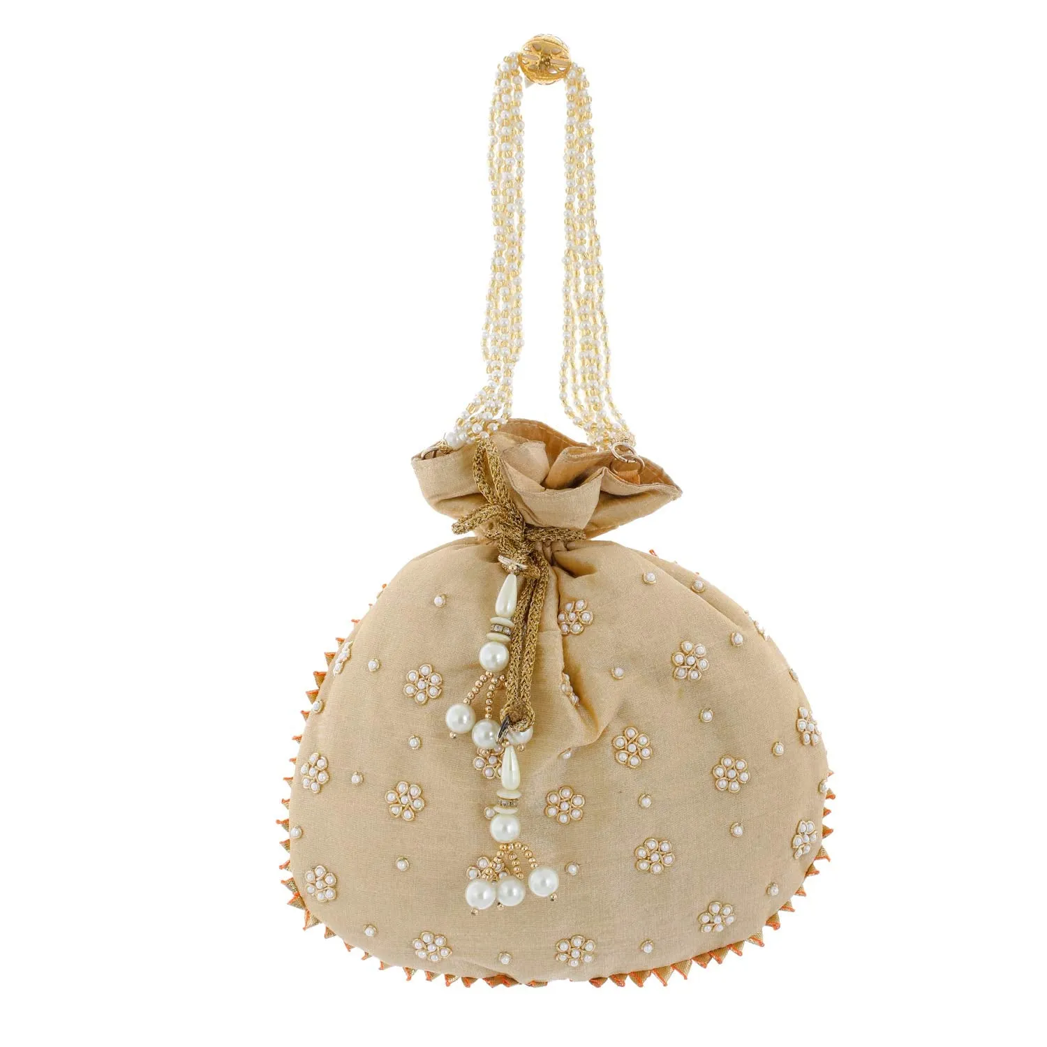 Heart Home Ethnic Clutch Silk Potli Batwa Pouch Bag with Beadwork Gift for Women (Gold) - CTHH013654