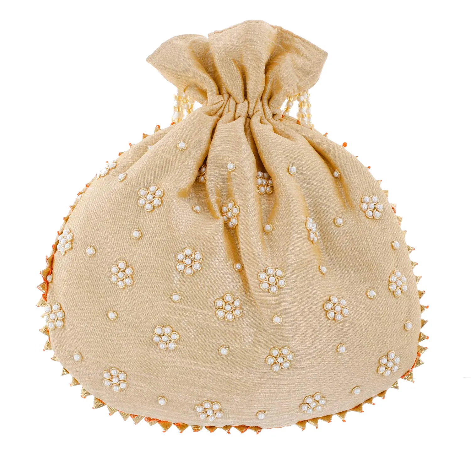 Heart Home Ethnic Clutch Silk Potli Batwa Pouch Bag with Beadwork Gift for Women (Gold) - CTHH013654