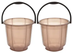 Heart Home Multipurposes Tranasparent Plastic Bucket For Bathing Home Cleaning & Storage Purpose, 13Ltr.- Pack of 2(Brown)-47HH01219