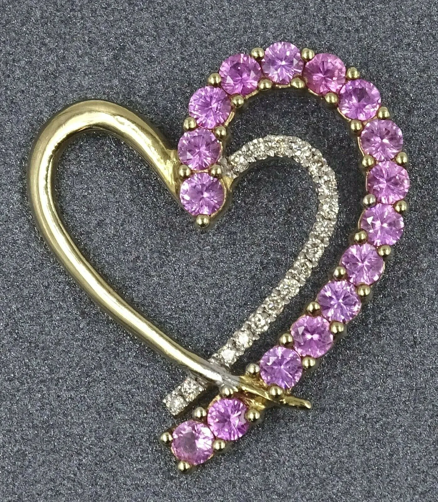 Heart Shaped Pink Sapphire & Diamond 9ct Yellow Gold Pendant