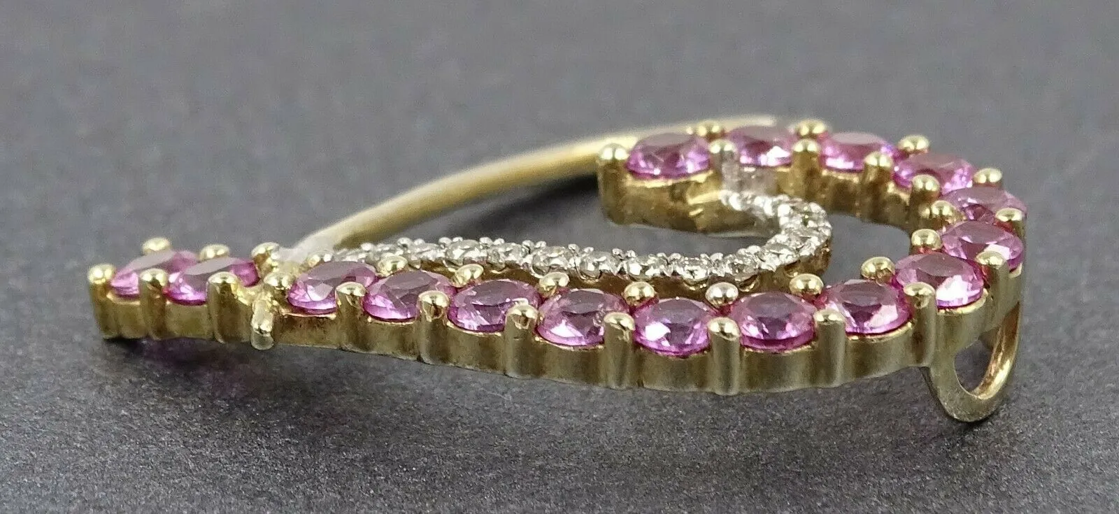 Heart Shaped Pink Sapphire & Diamond 9ct Yellow Gold Pendant