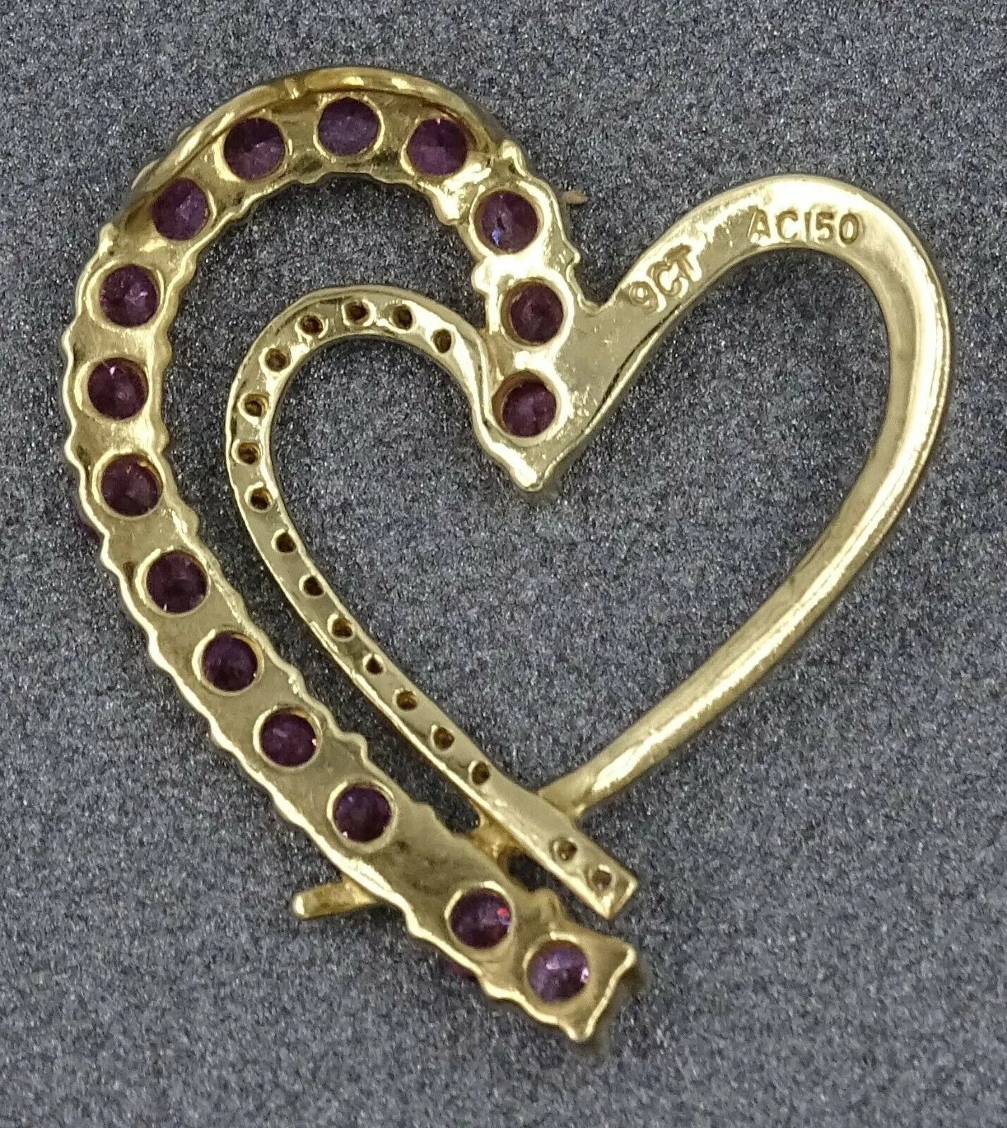 Heart Shaped Pink Sapphire & Diamond 9ct Yellow Gold Pendant