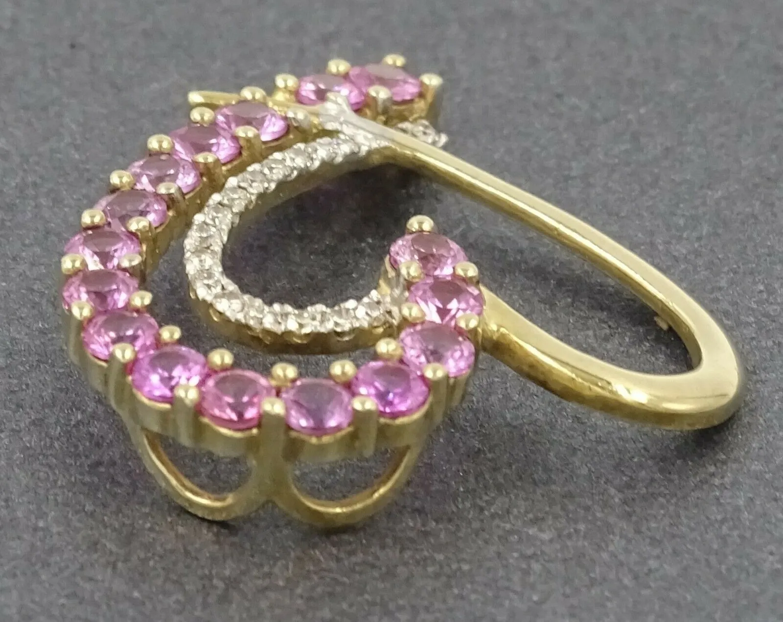 Heart Shaped Pink Sapphire & Diamond 9ct Yellow Gold Pendant
