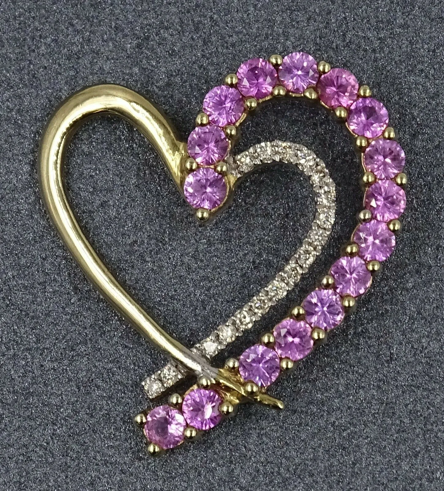Heart Shaped Pink Sapphire & Diamond 9ct Yellow Gold Pendant