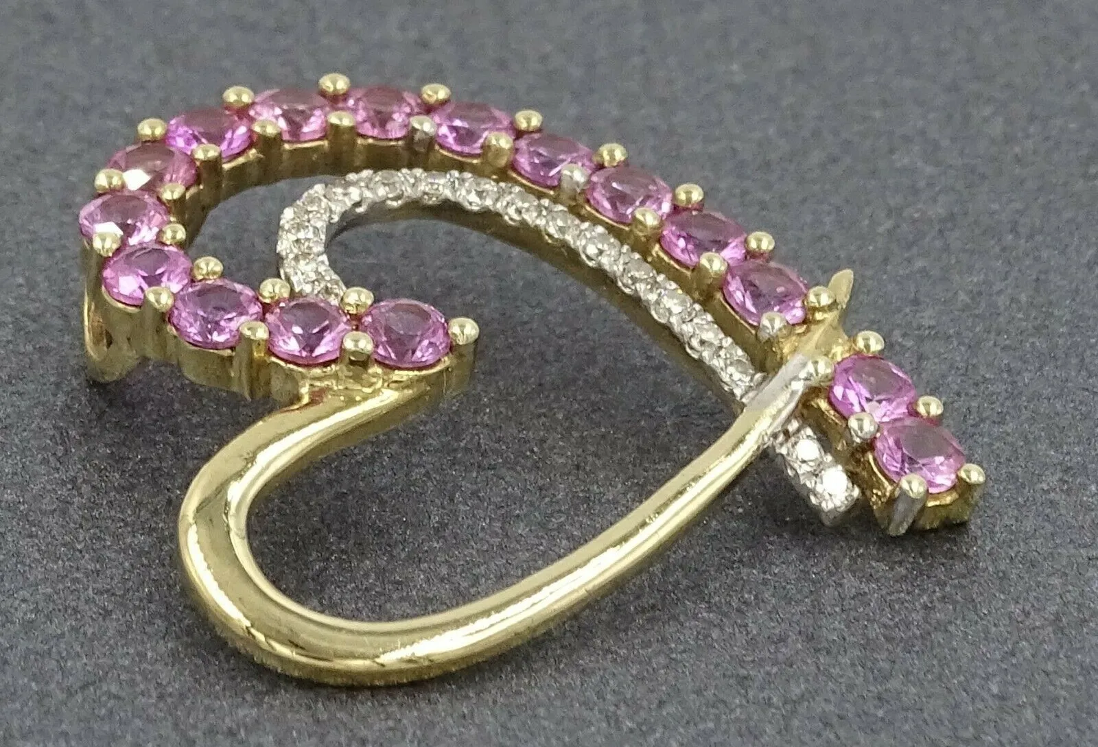 Heart Shaped Pink Sapphire & Diamond 9ct Yellow Gold Pendant