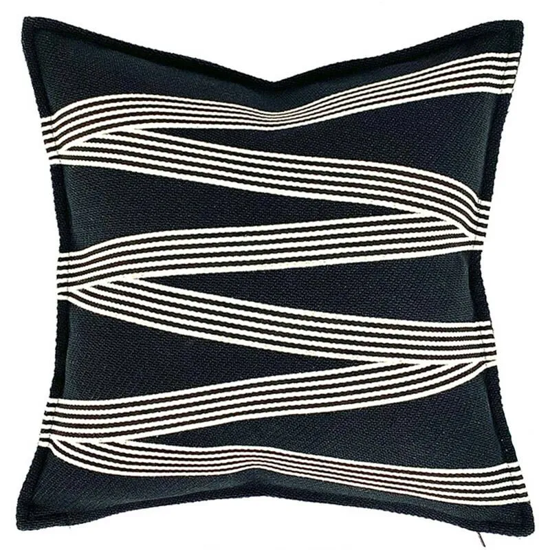 Heavy Linen Black Base and White Stripes Cushions