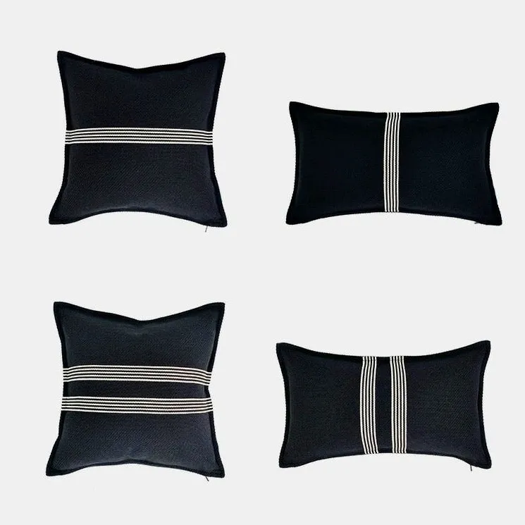 Heavy Linen Black Base and White Stripes Cushions