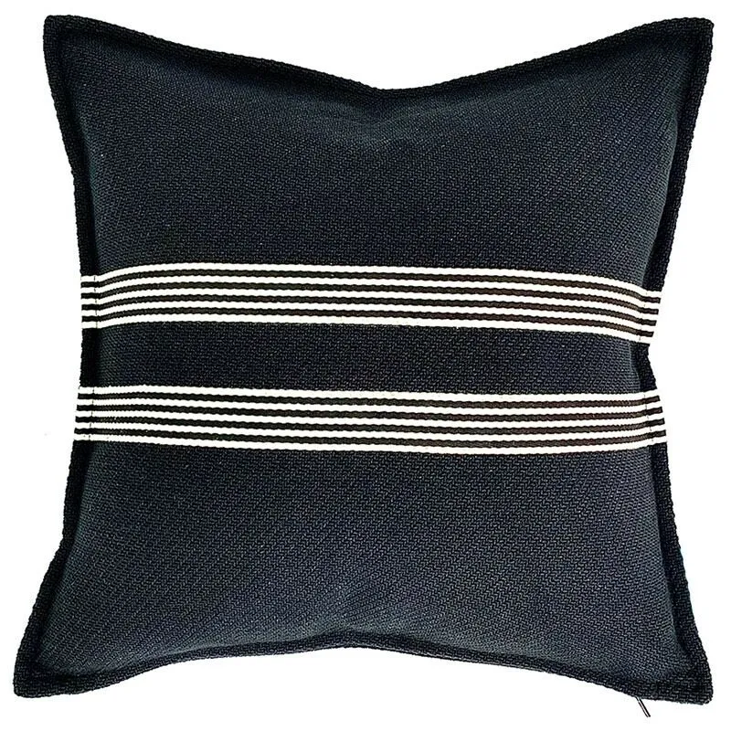 Heavy Linen Black Base and White Stripes Cushions