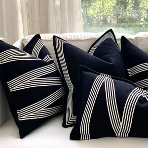 Heavy Linen Black Base and White Stripes Cushions