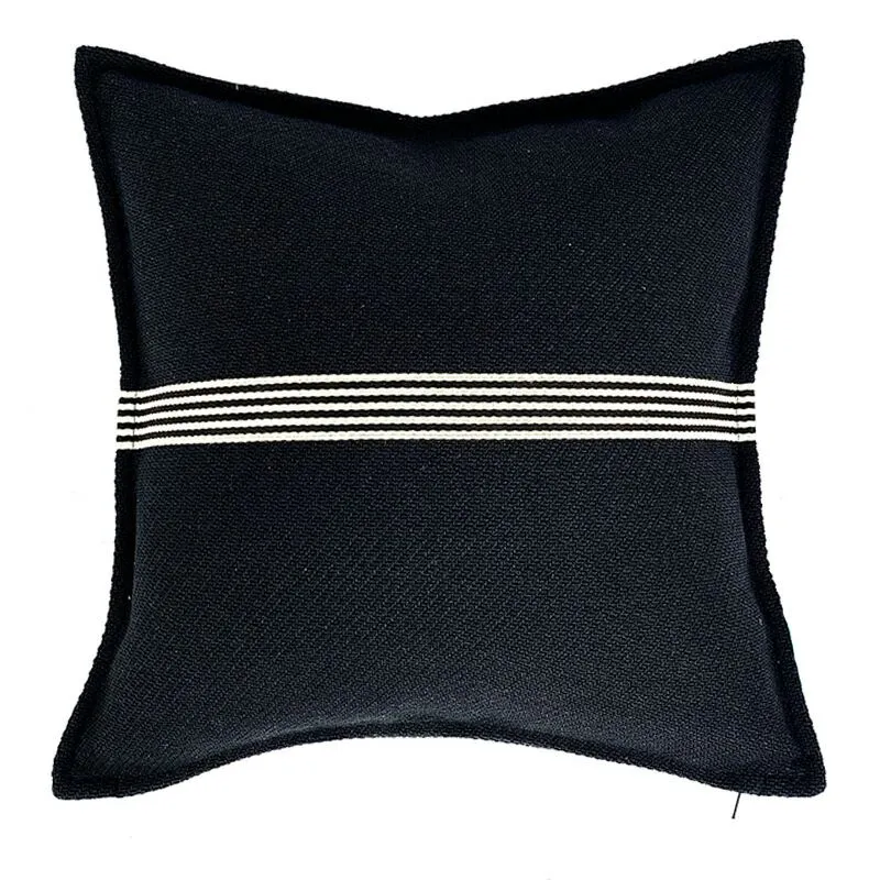 Heavy Linen Black Base and White Stripes Cushions