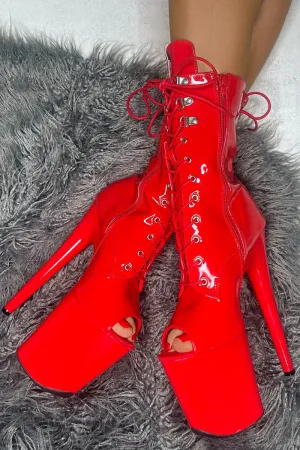 Hella Heels LipKit Open Toe 8inch Boots - Cherry Pie