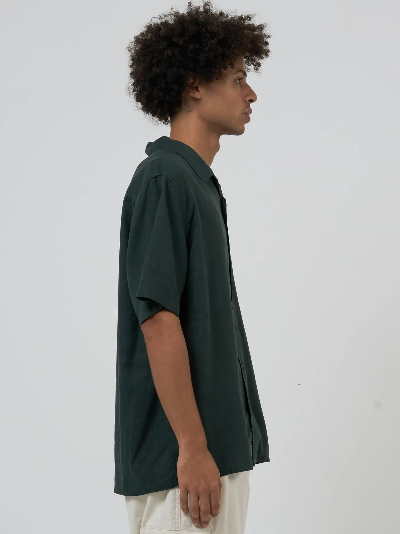 Hemp Minimal Thrills Bowling Shirt - Deep Emerald
