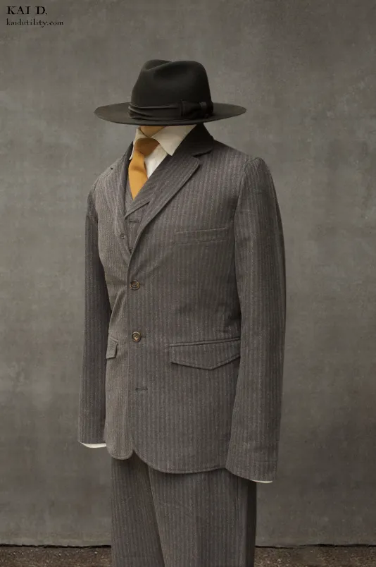 Herringbone Stripe Lukas Blazer - Grey Deco Stripe  - M
