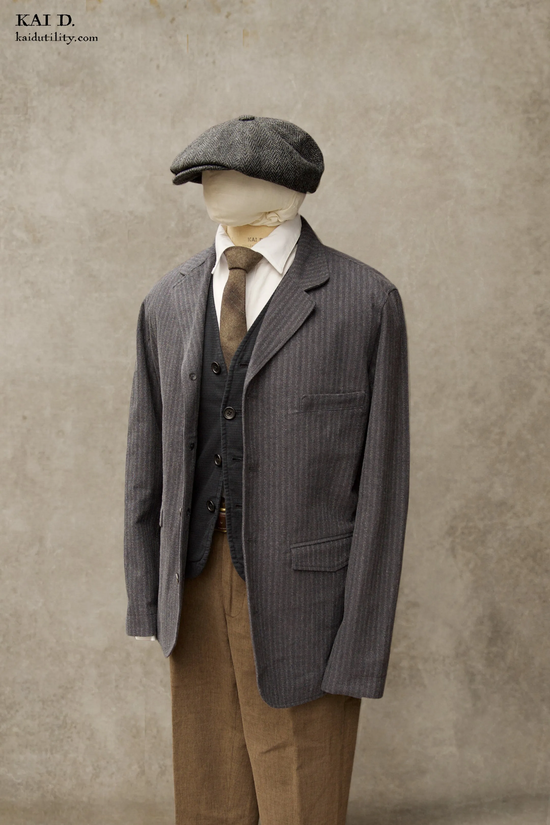 Herringbone Stripe Lukas Blazer - Grey Deco Stripe  - M