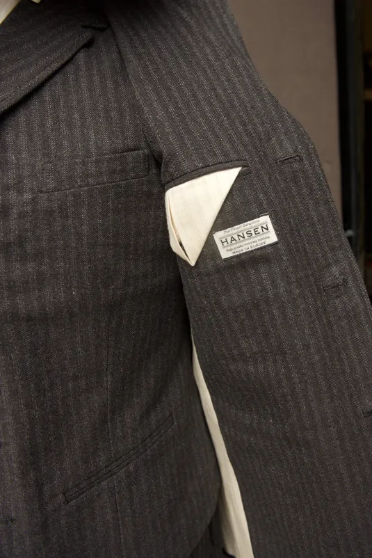 Herringbone Stripe Lukas Blazer - Grey Deco Stripe  - M
