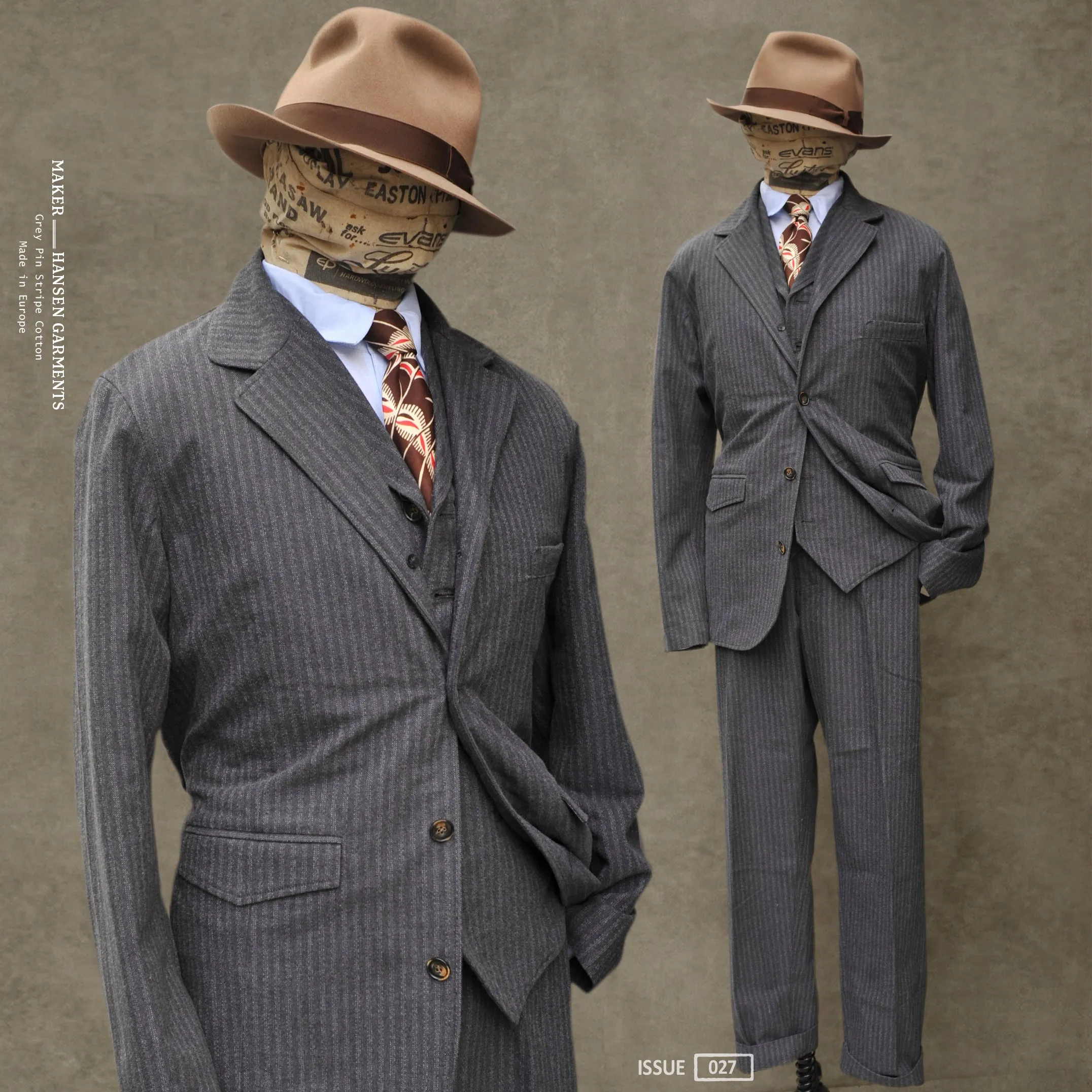 Herringbone Stripe Lukas Blazer - Grey Deco Stripe  - M