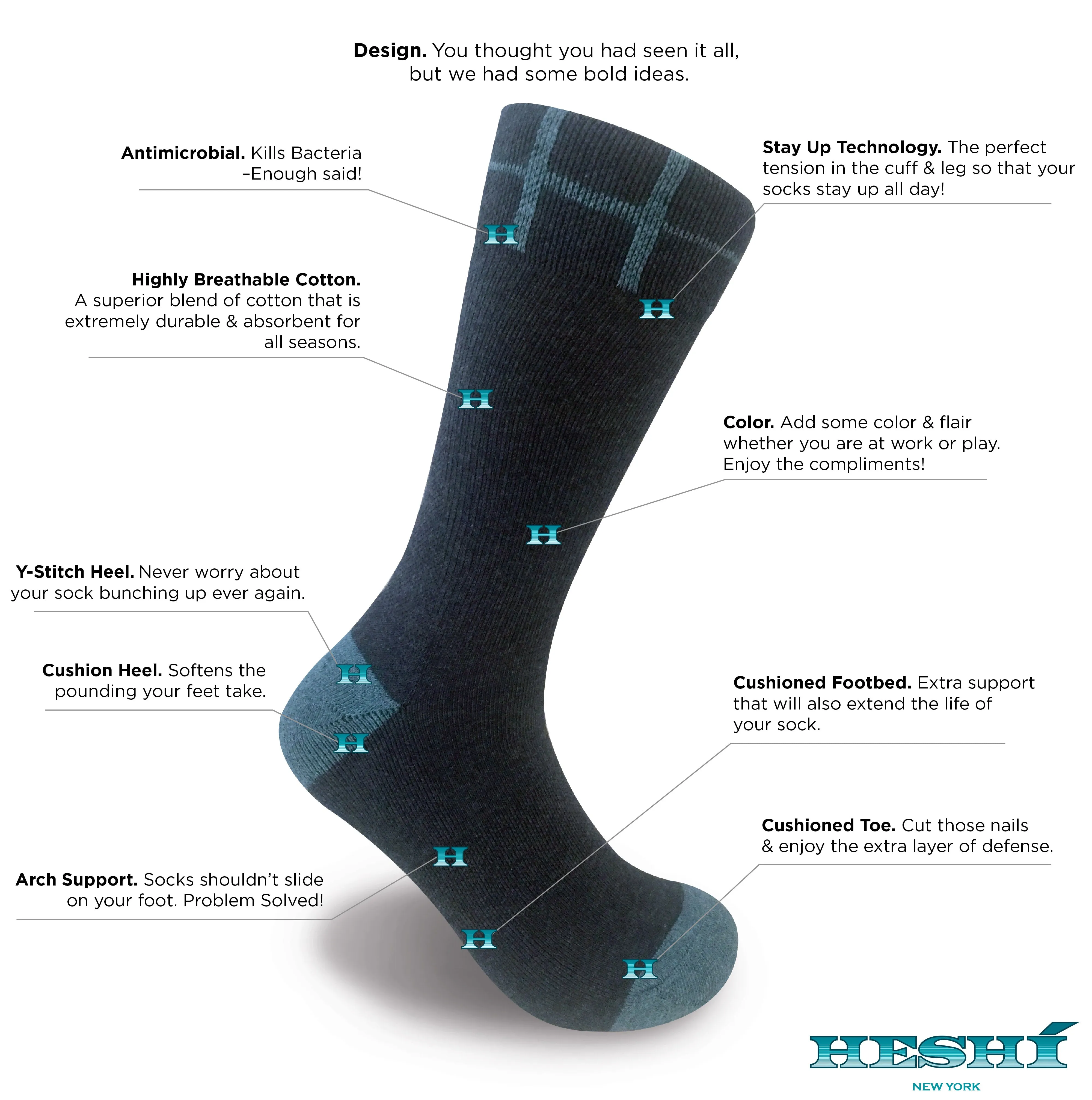 Heshí Heel/Toe Sock - Heather / Blue