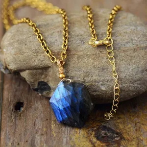 'Hexa' Natural Labradorite Pendant Necklace
