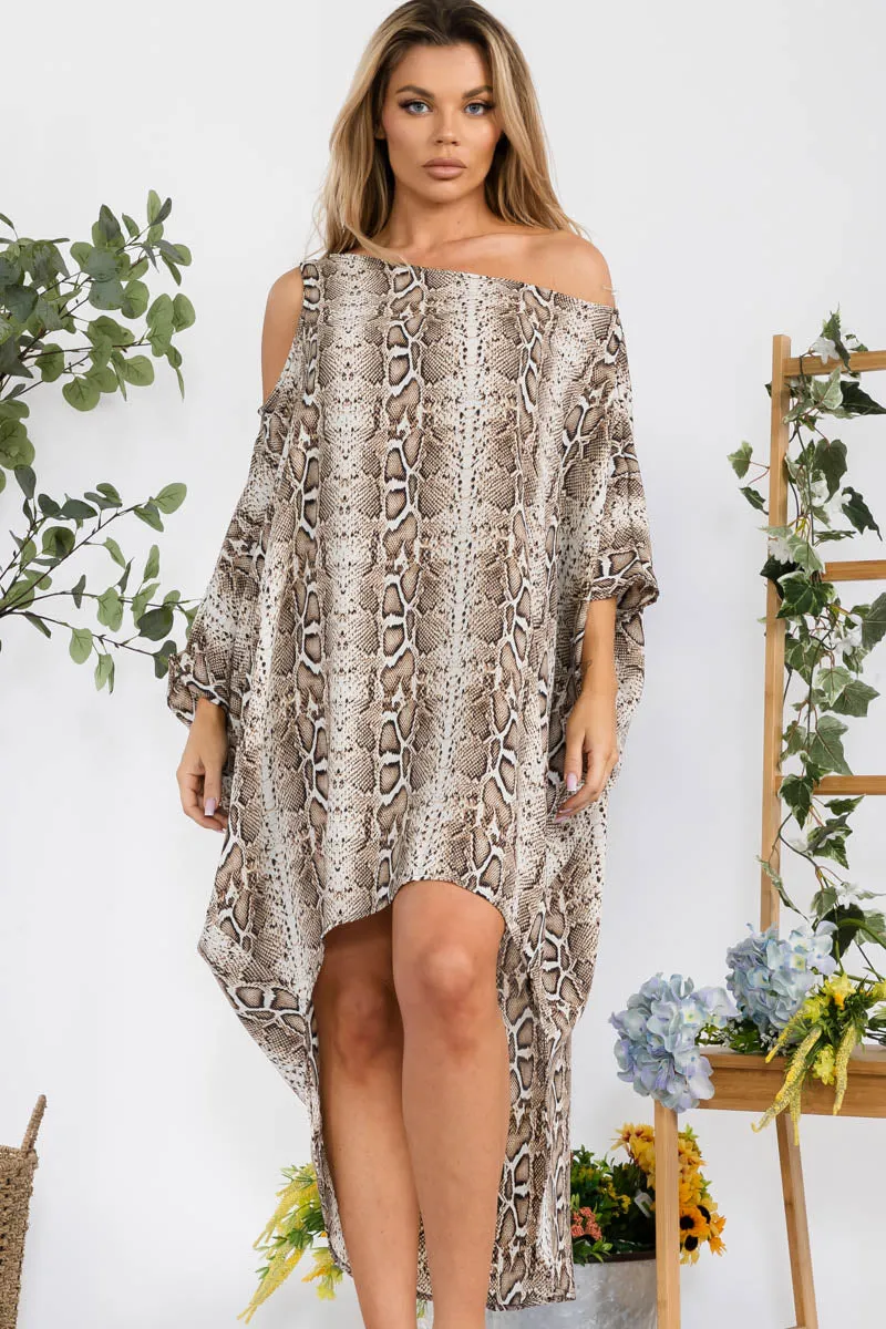 HH735R-SNAKE - Cold Shoulder Cover Up Dress
